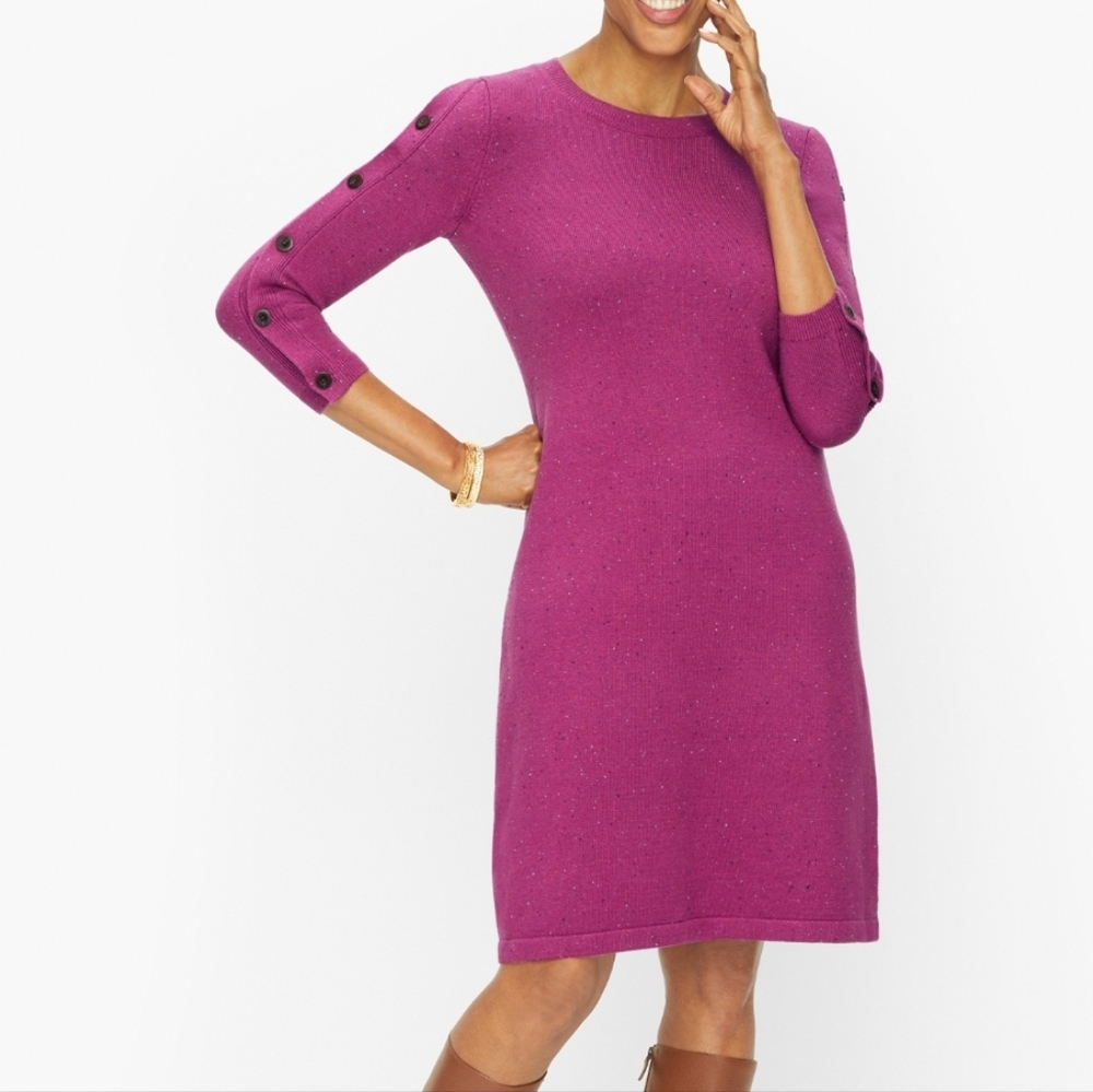Talbots Kitty Tweed Open Neck Sweater Dress XL Petite